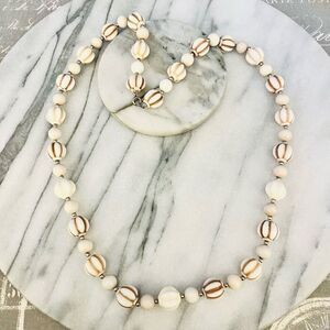 Vintage 1970s Beaded Necklace Off White Beads Single Strand Retro MCM Jewelry